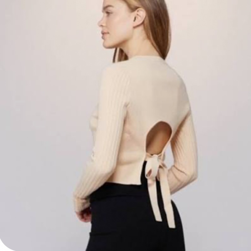 NWT $198 Live the Process ribbed sweater top open back with bow detail M